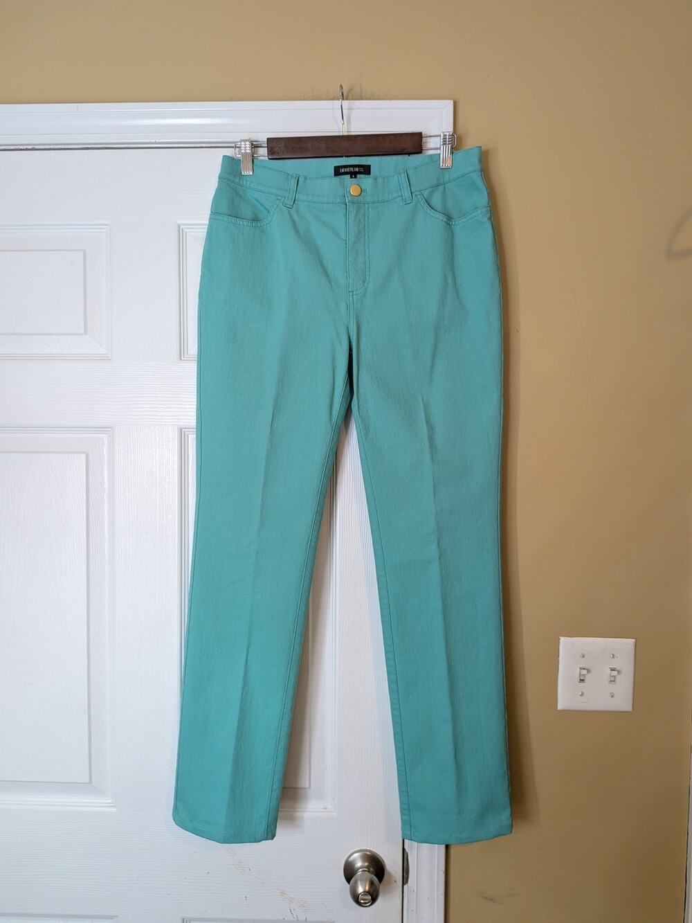 Lafayette 148 New York Aqua Green Straight Leg Pants Size 8 Quiet Luxury
